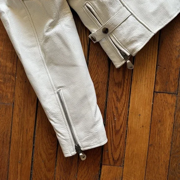 VTG 1990s Hot Leathers Motorcycle CAFE RACER Jacket XL White Pink RACING Stripe‎